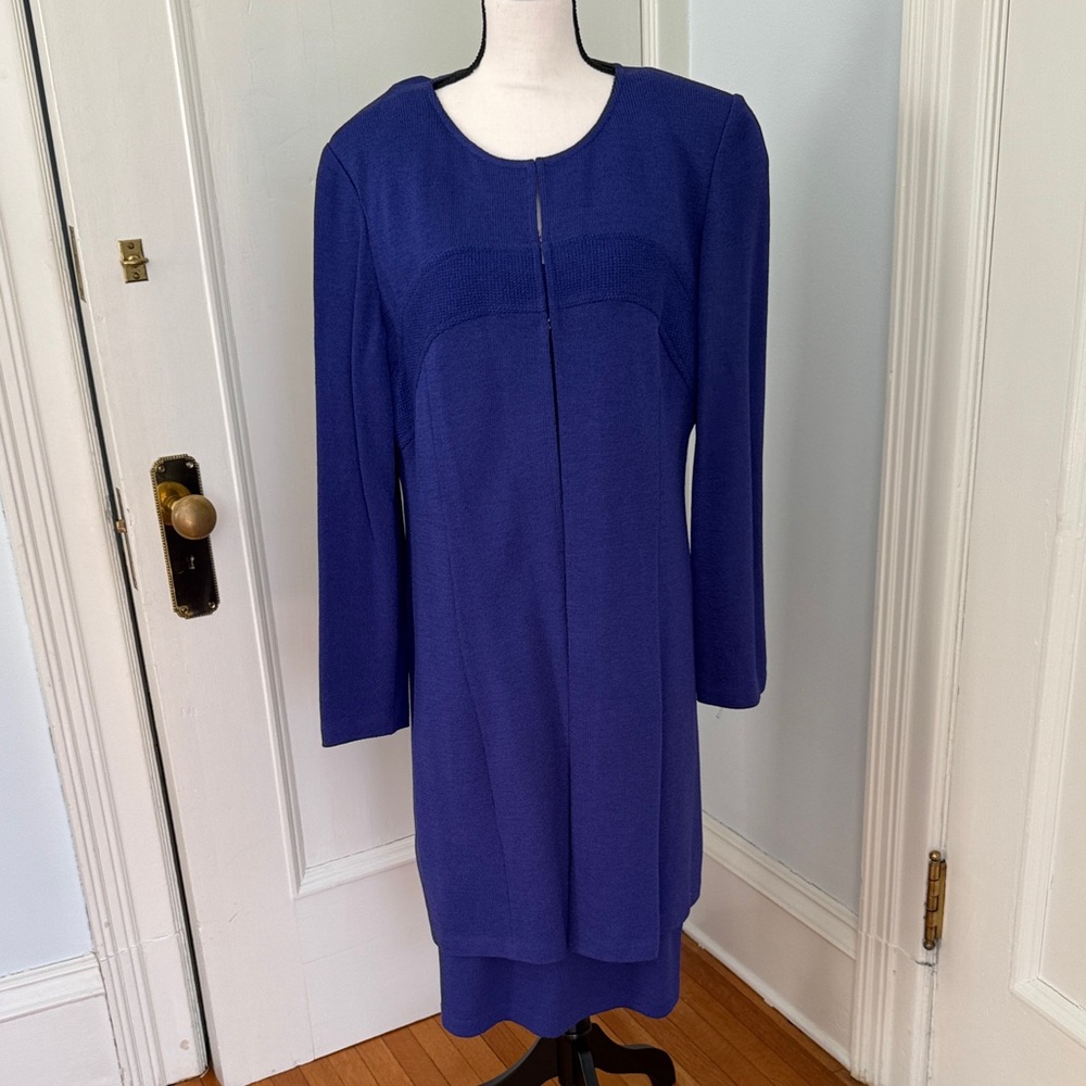 St John’s two piece navy suit with long jacket and sheath dress